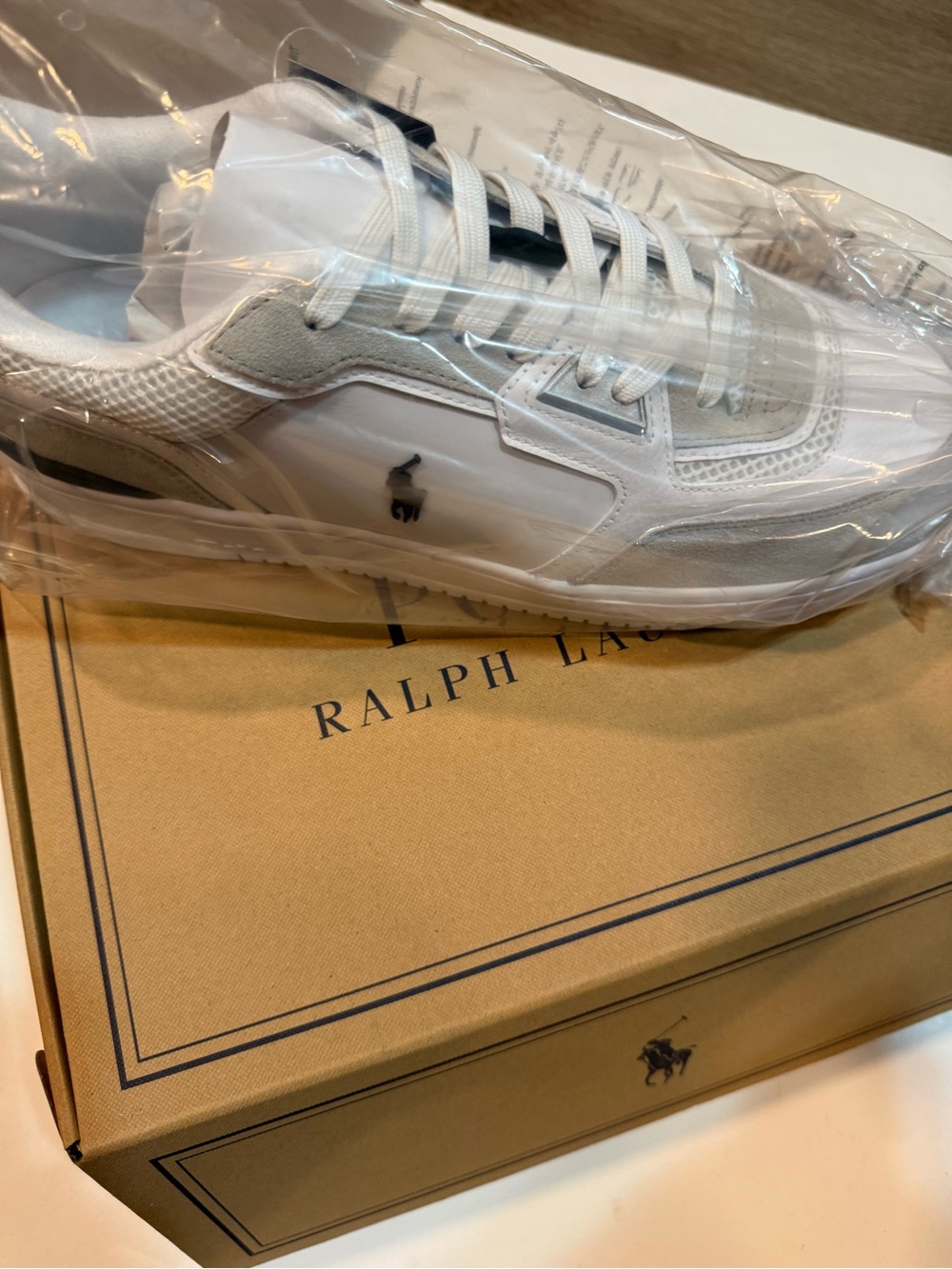 Polo/ Open Masters Leather-Paneled Sneaker/ LTL wHT/ BLK- leather/suede/ mesh/